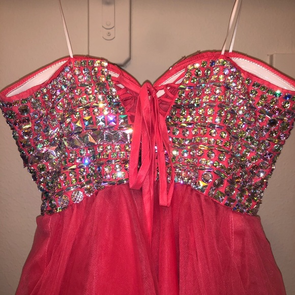 Strapless coral homecoming dress - Picture 2 of 3